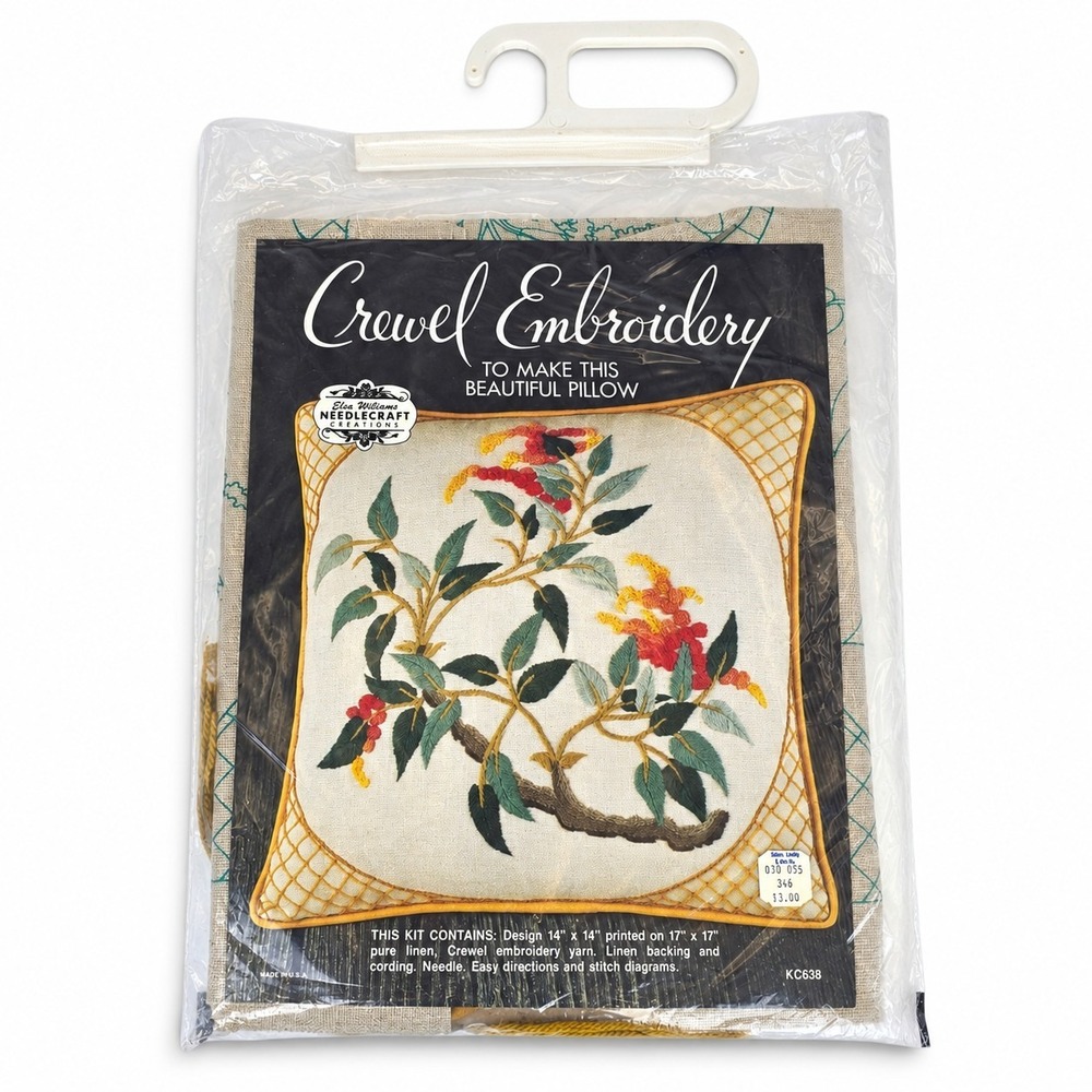 Vintage Elsa Williams Crewel Embroidery Pillow Kit KC638 Floral Branch 14x14